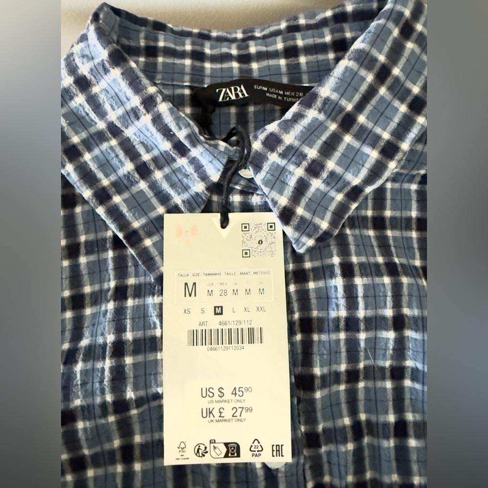 ZARA size M plaid long sleeve  shirt